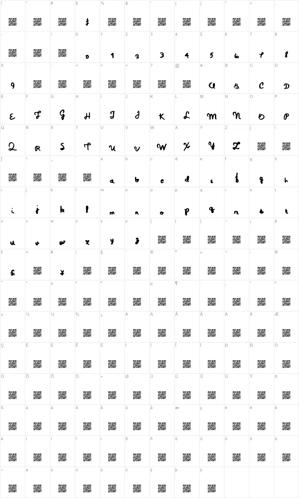 Magic Pensfont character map