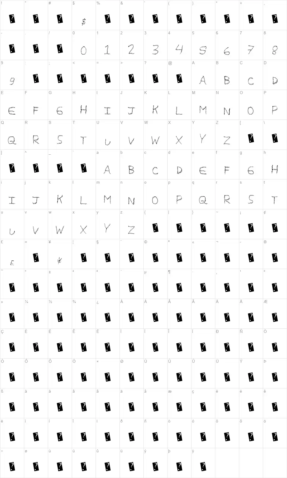 Magic Scribblefont character map