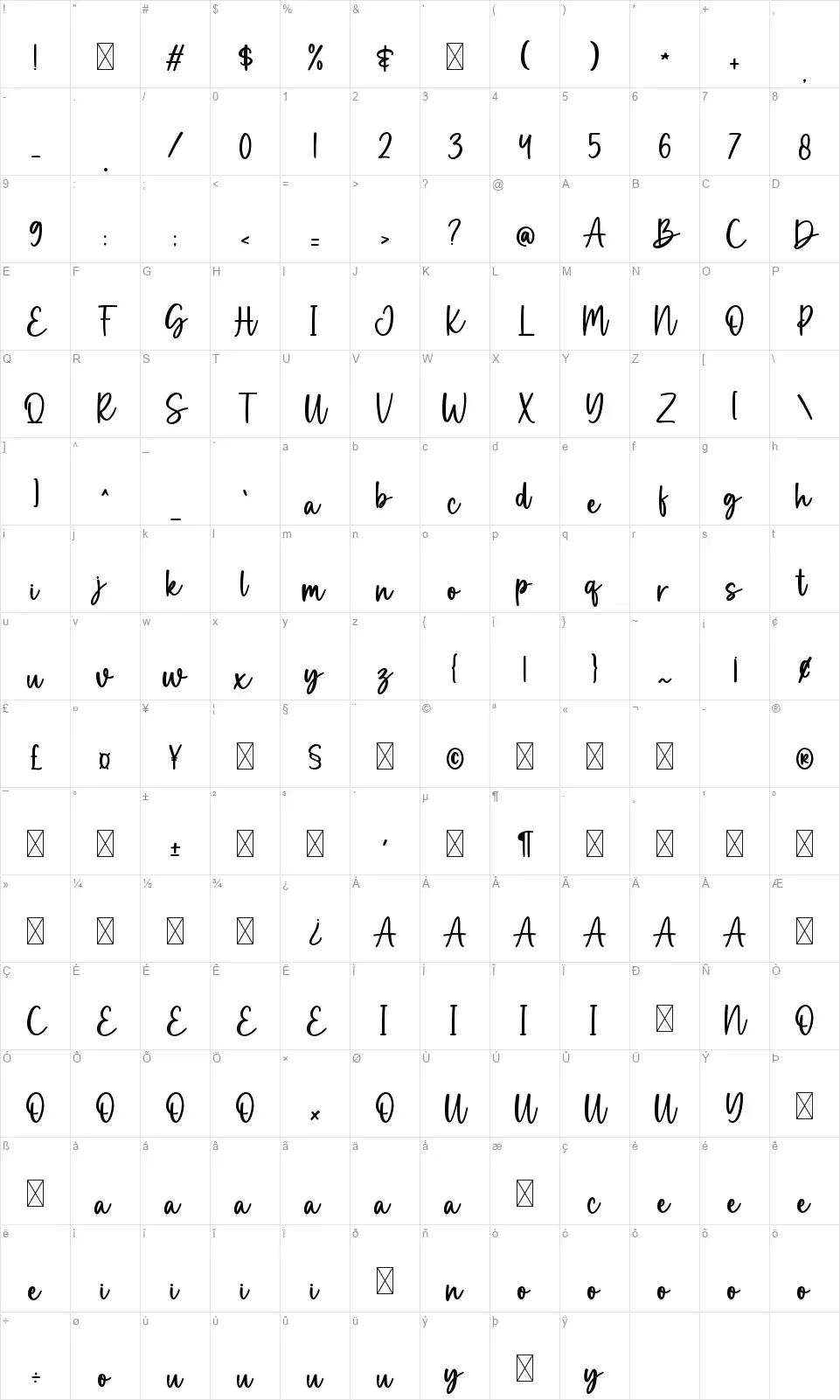 Magic Winterfont character map