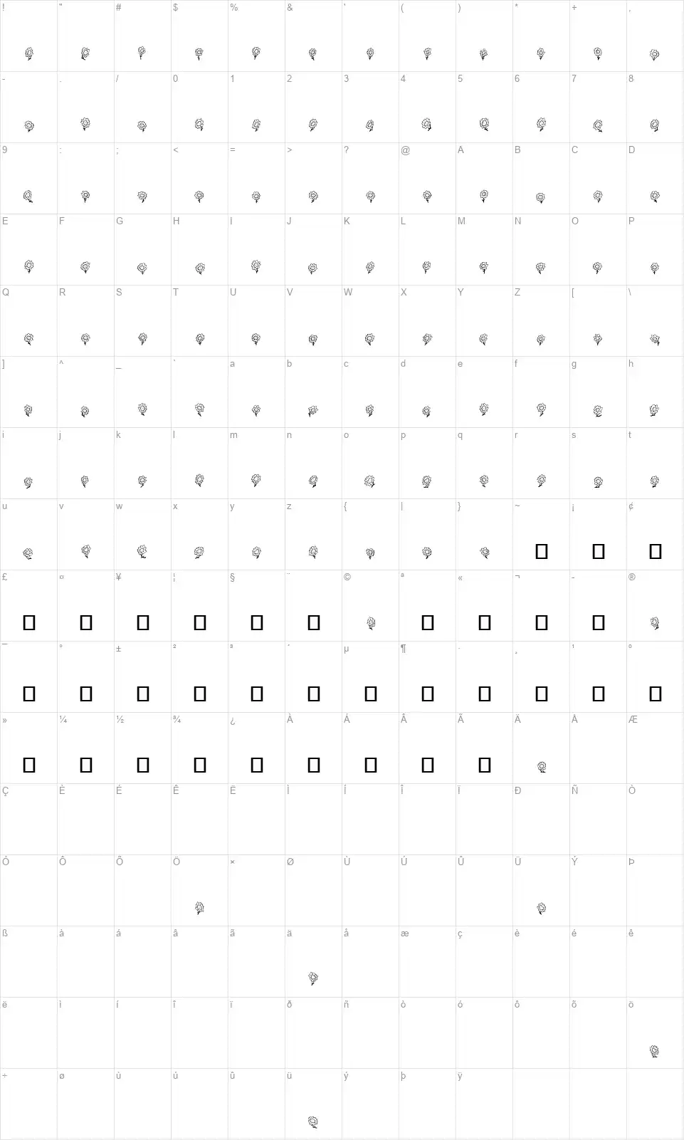 Maja's Flowersfont character map