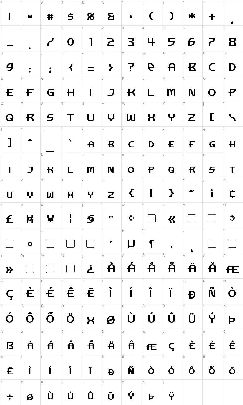 Manhattan Towerfont character map