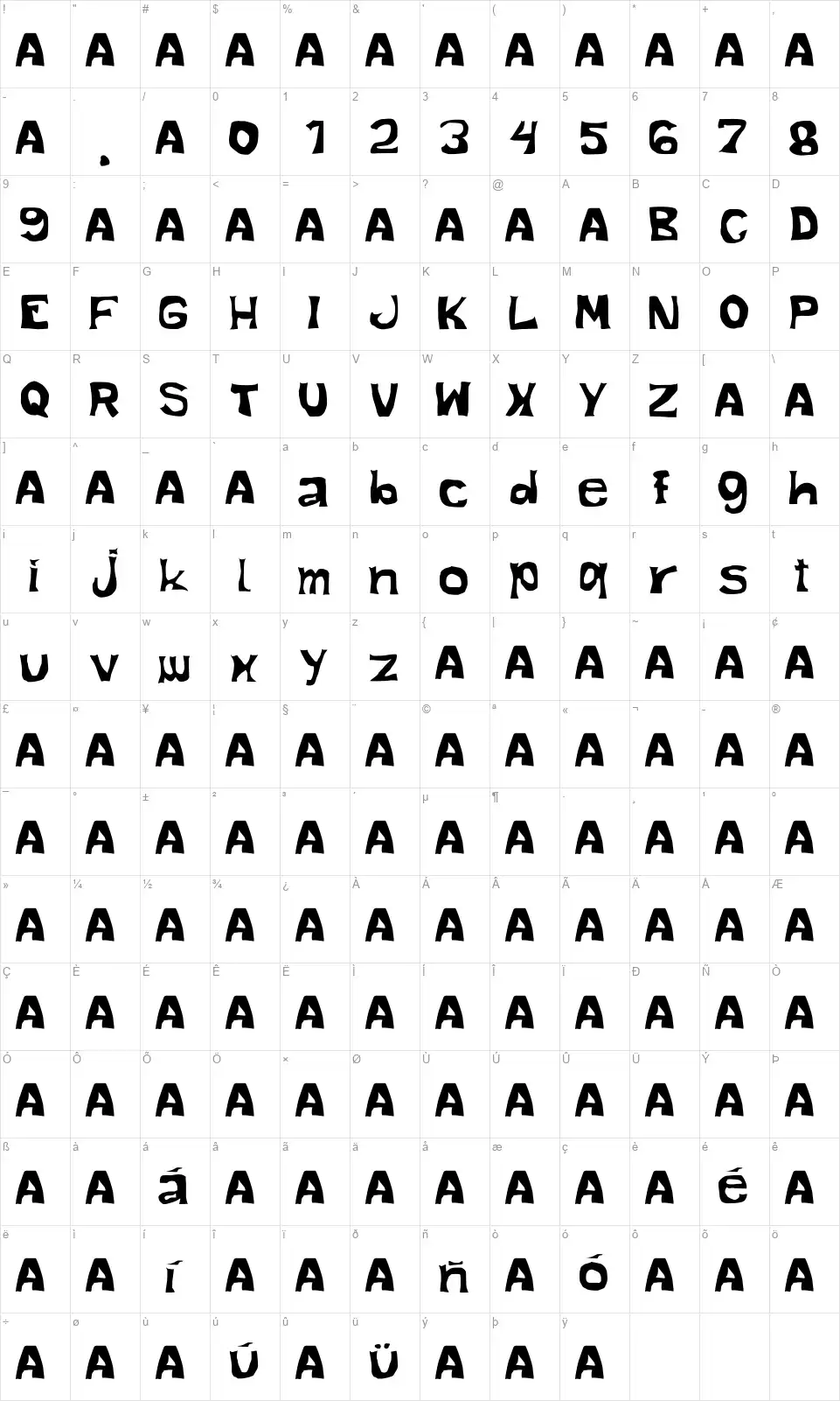 Mano Alzadafont character map