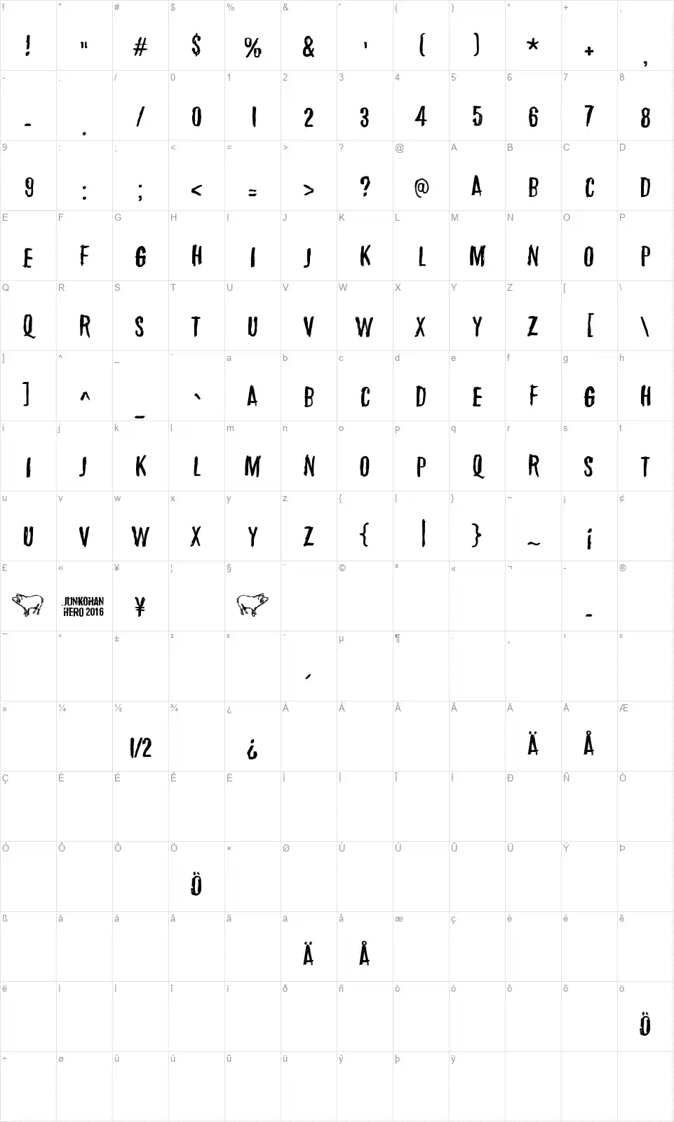 March of the pigsfont character map