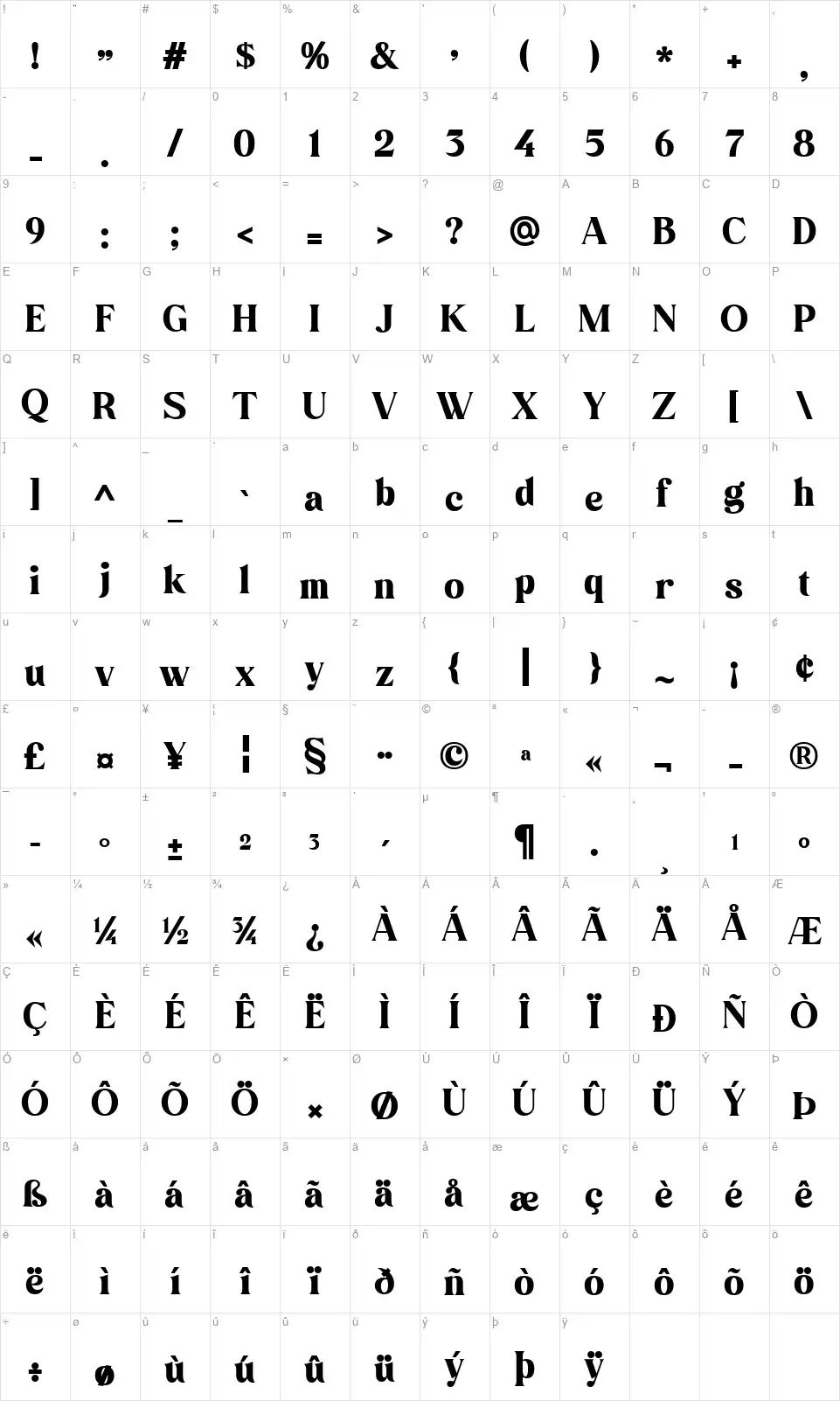 Mars Brandsfont character map