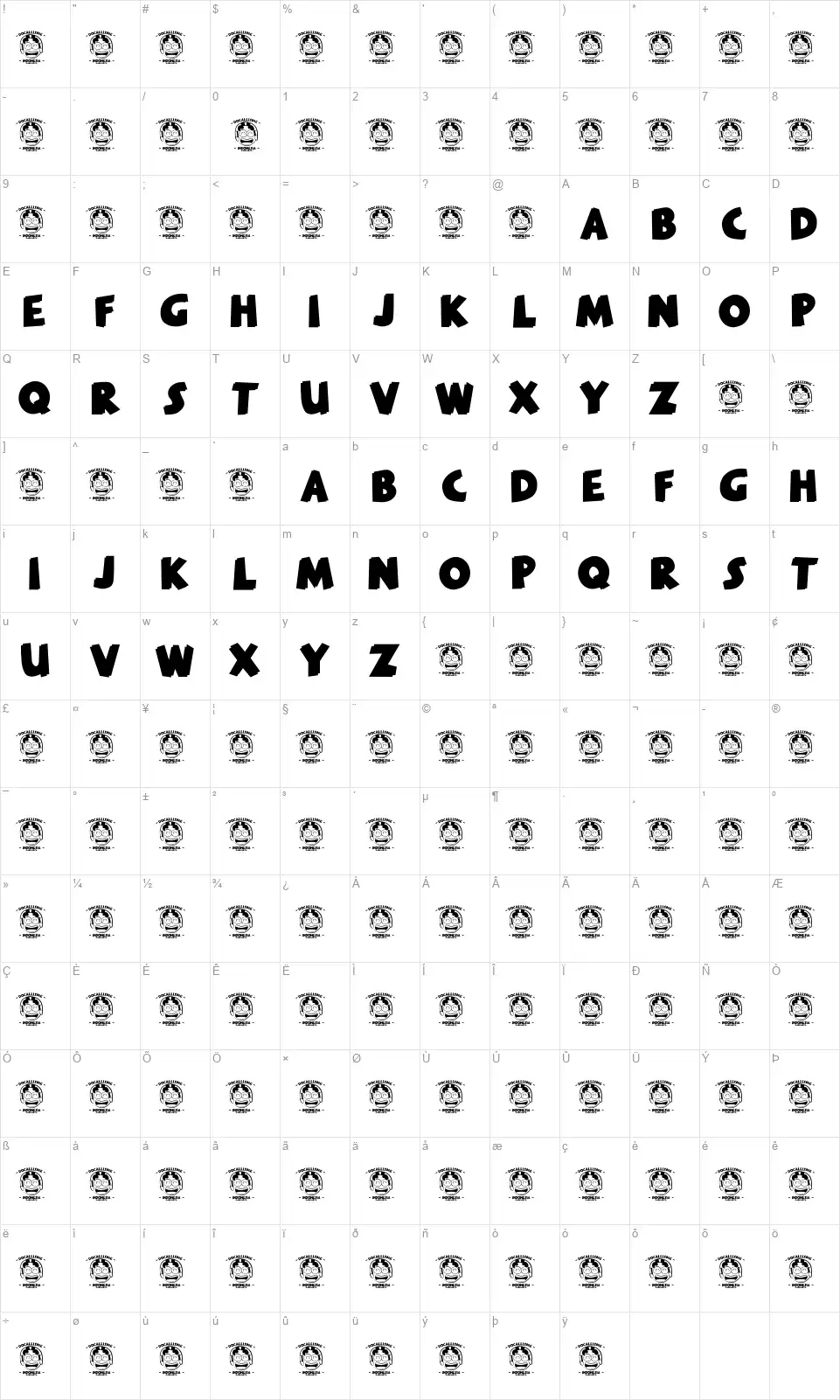 Melankoliafont character map