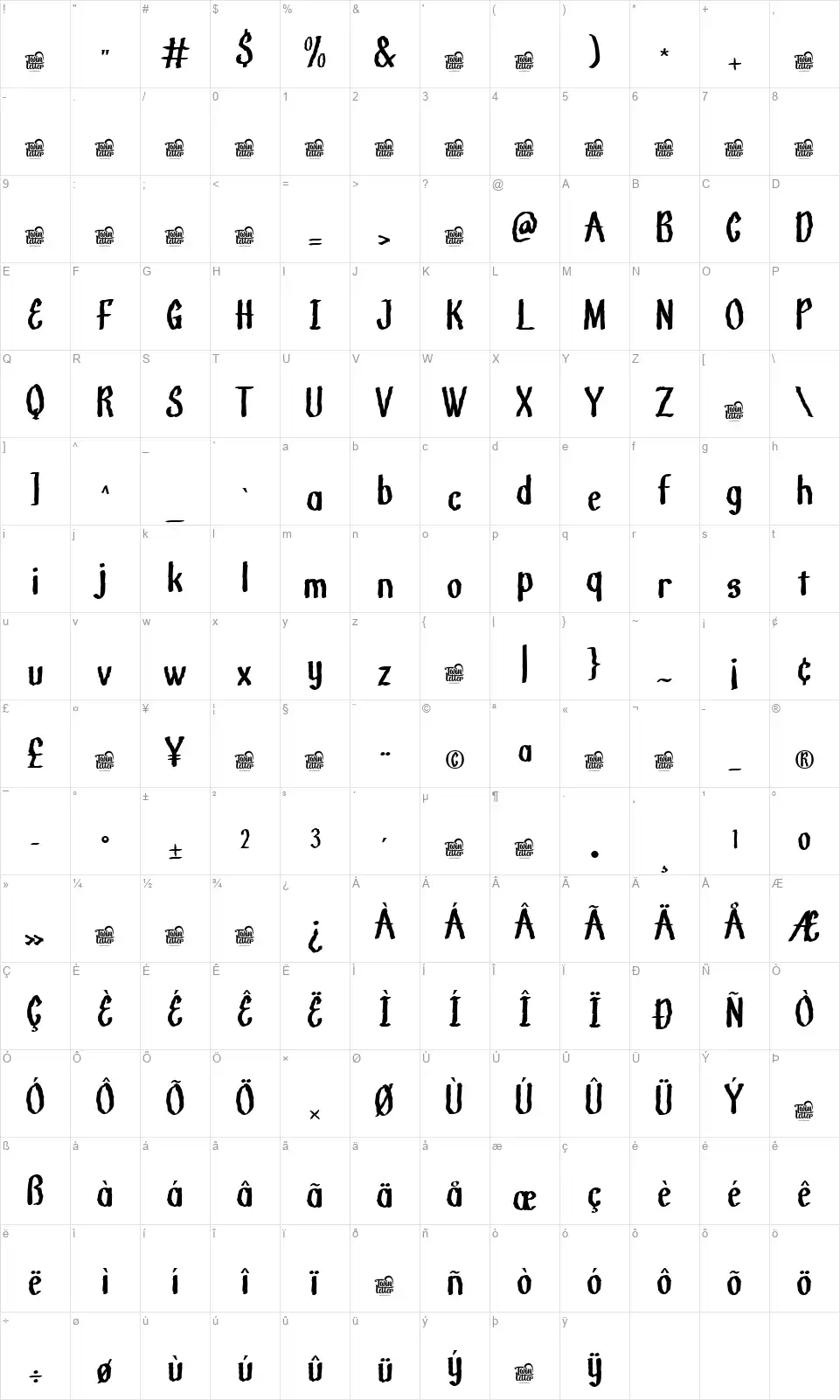 Memedhifont character map
