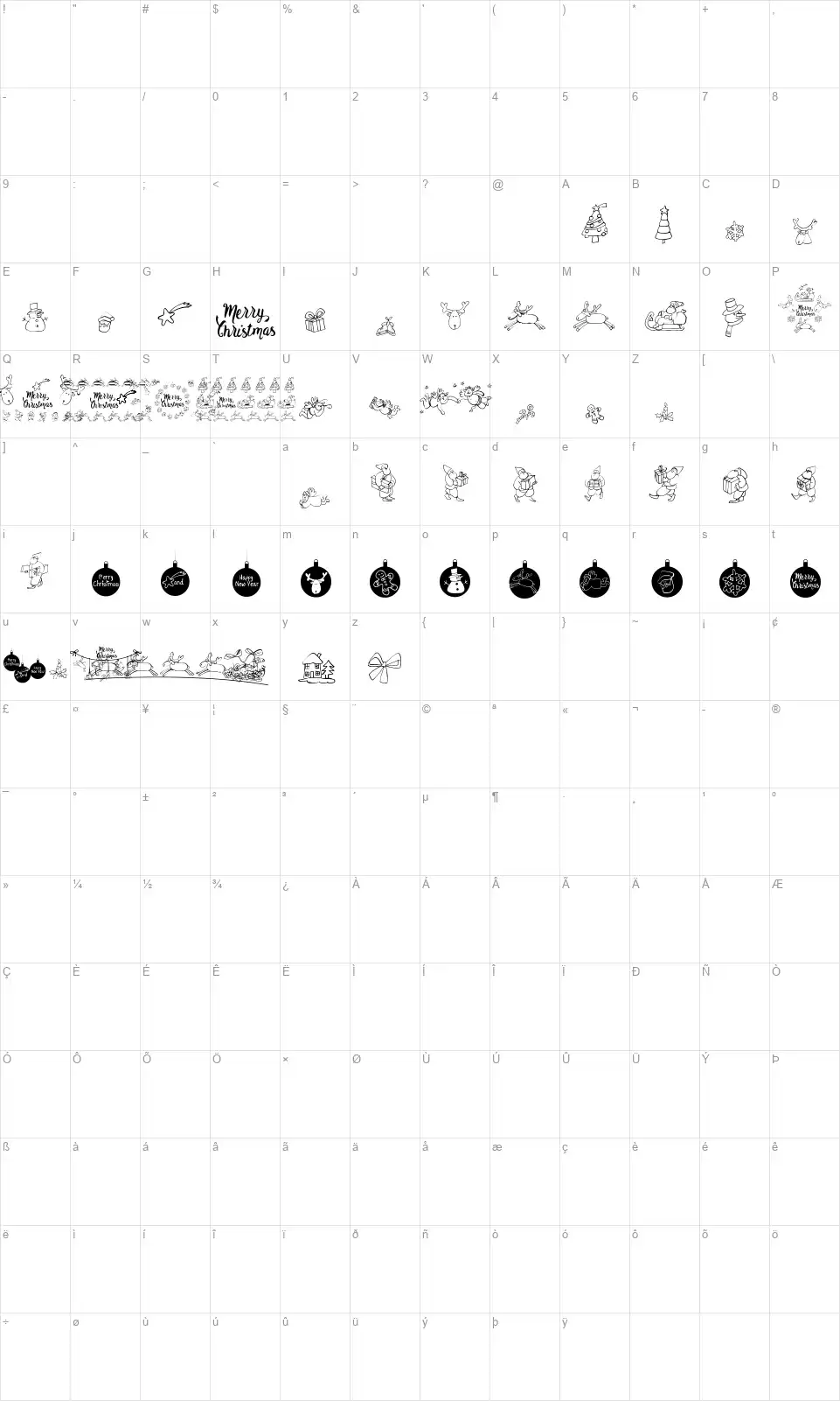 Merry Christmasfont character map