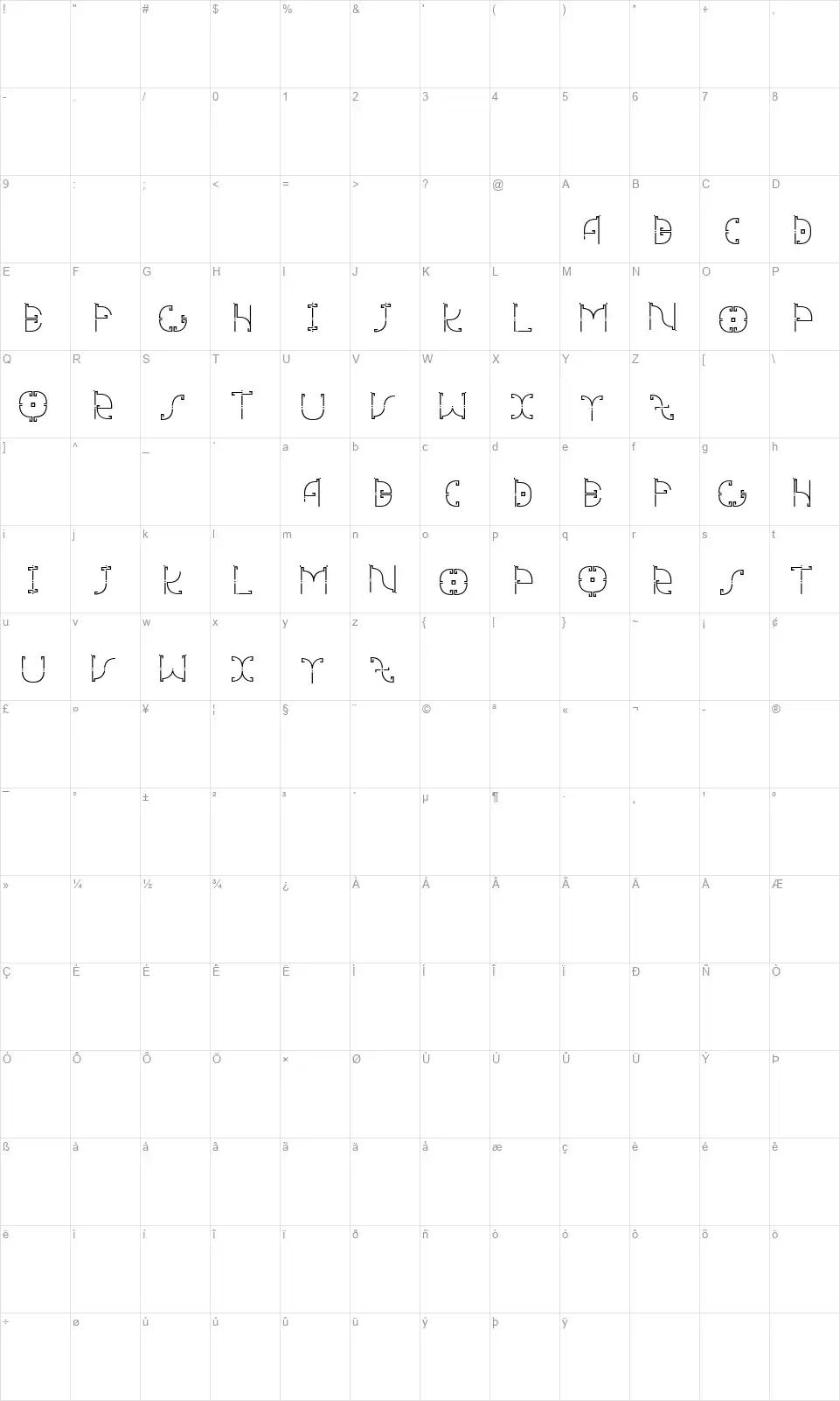 Mesomorphfont character map