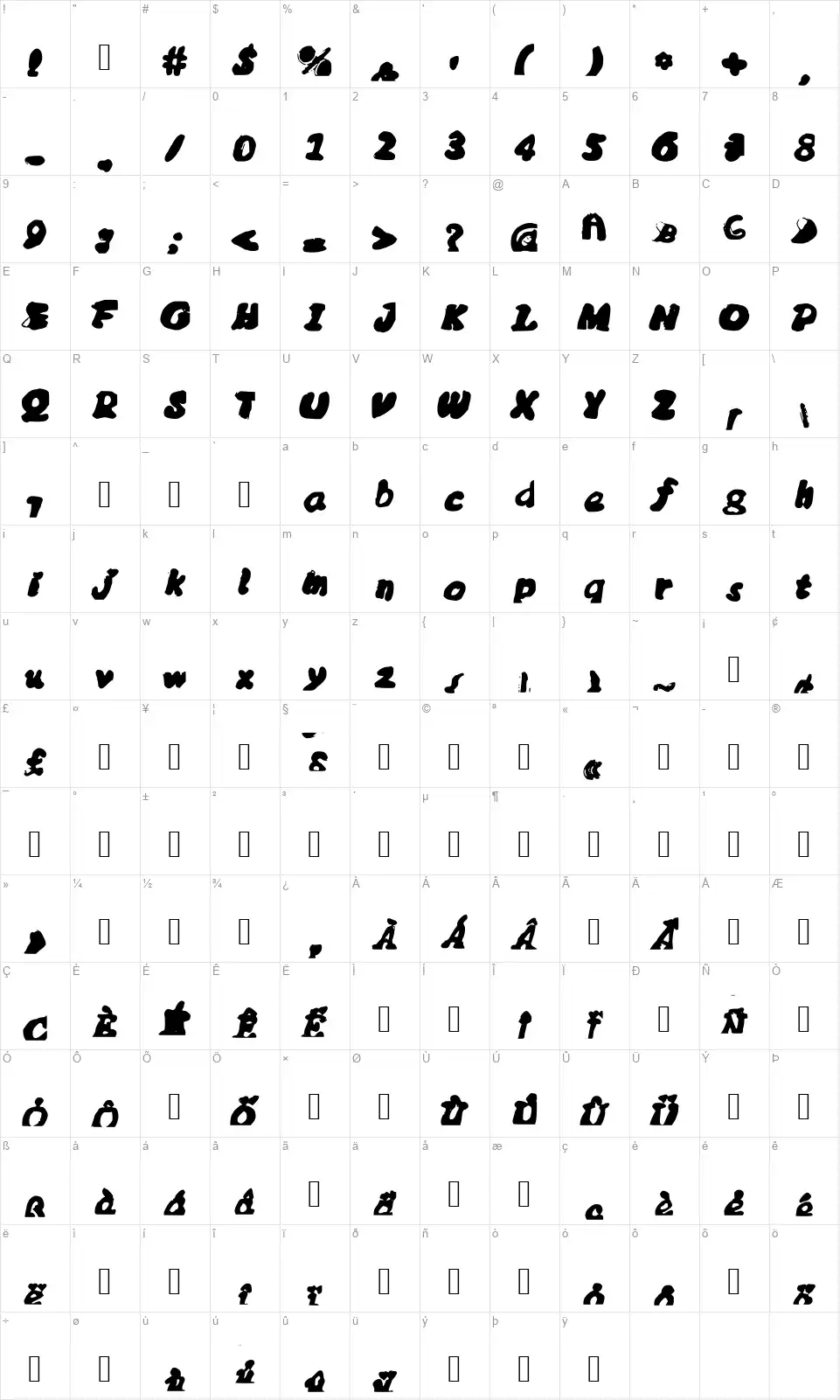 MessyBubblefont character map
