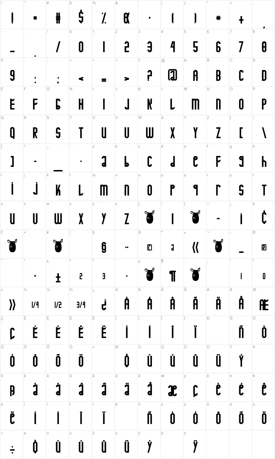 Minotaurefont character map