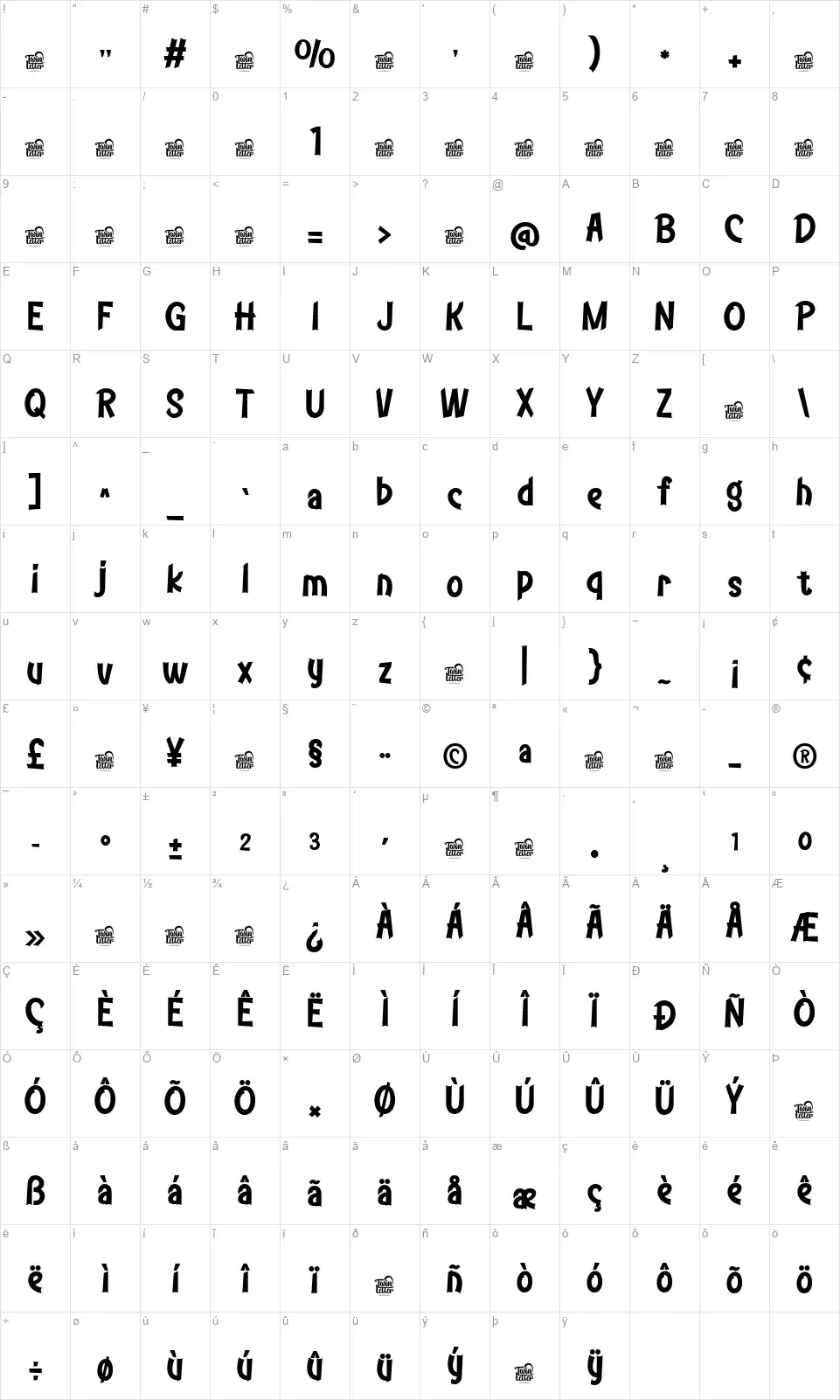 Misenafont character map