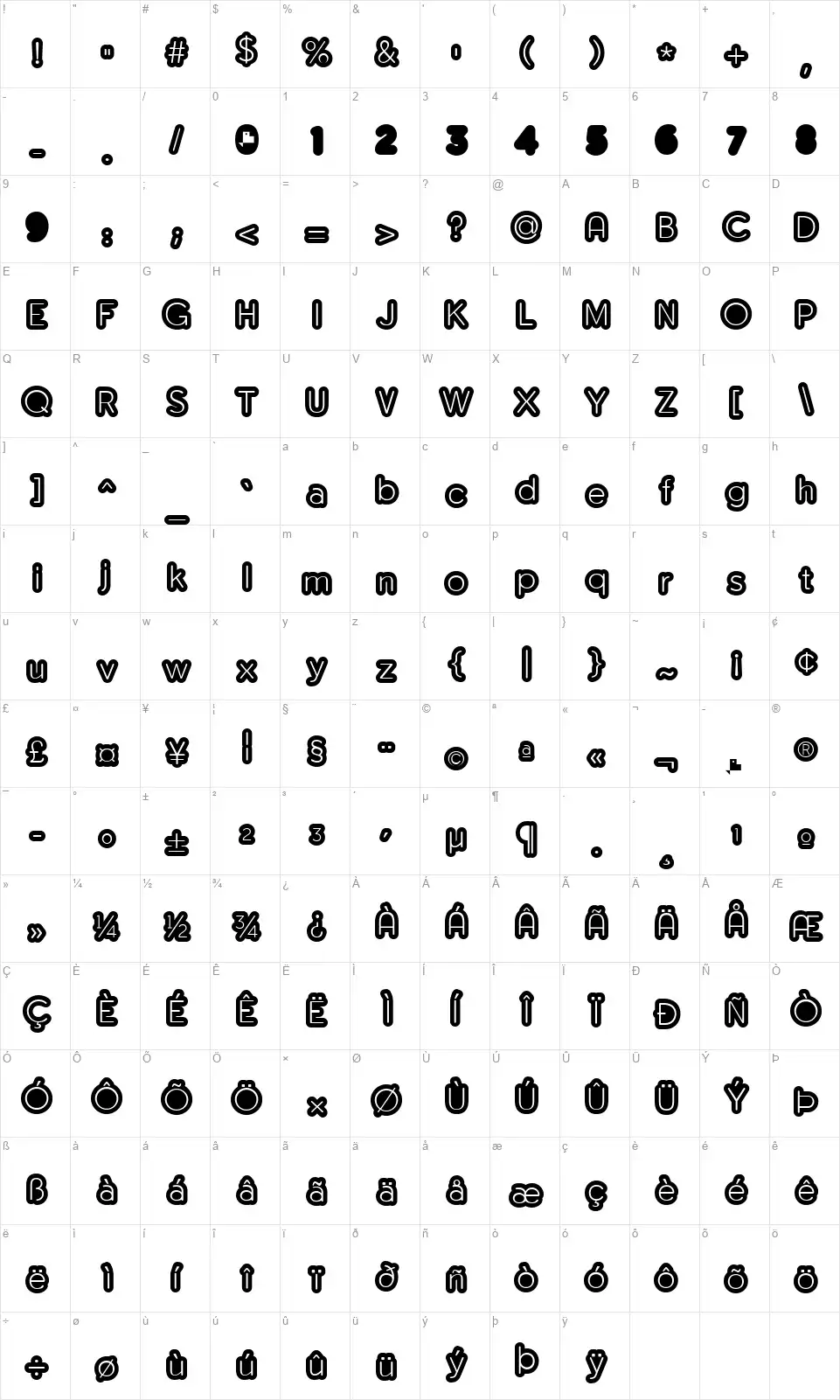 Monserga FFPfont character map