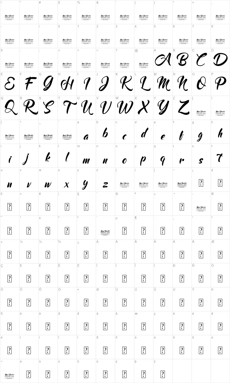 Mood Boosterfont character map