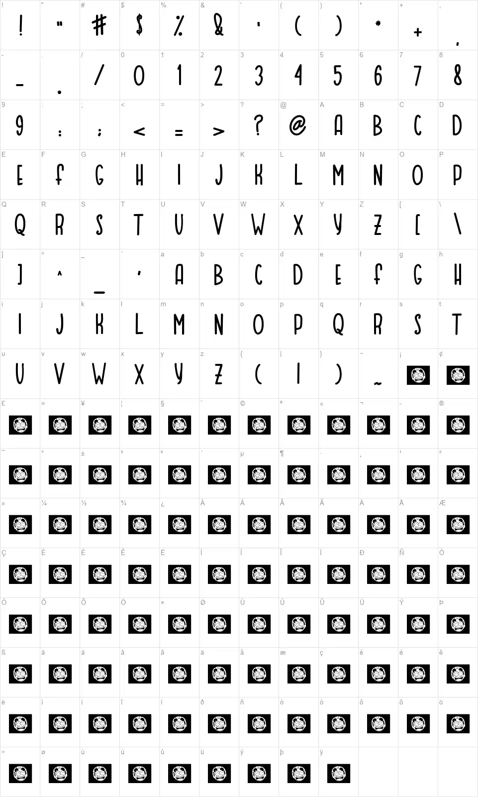 Moqa Floatfont character map