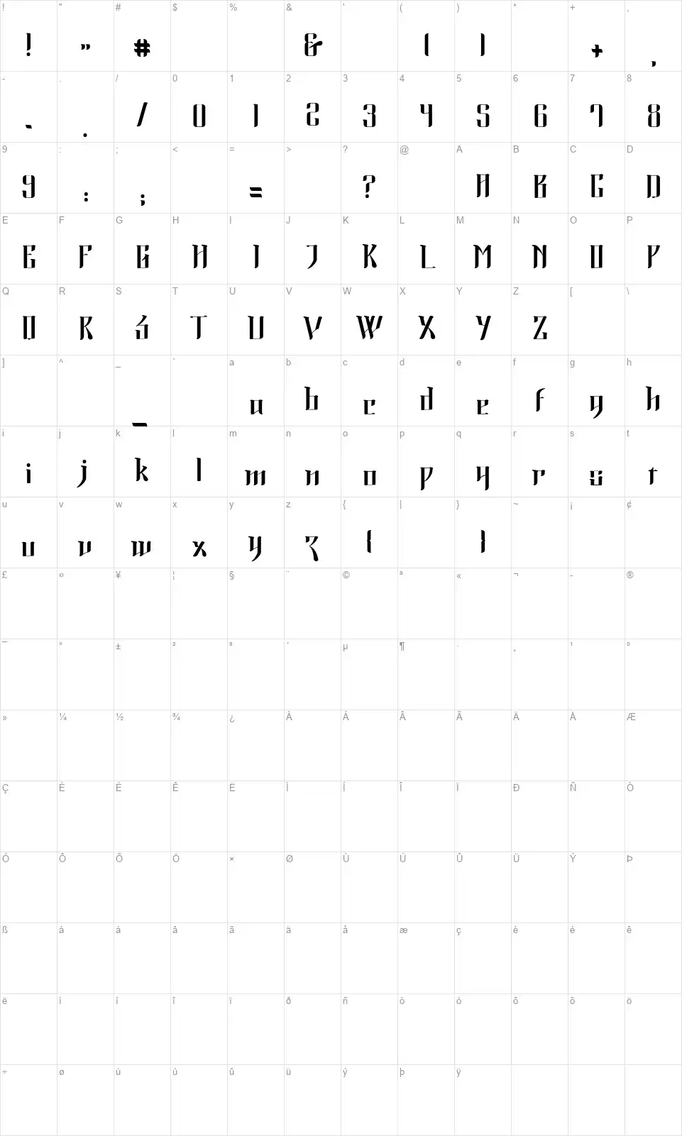 Morning Calmfont character map