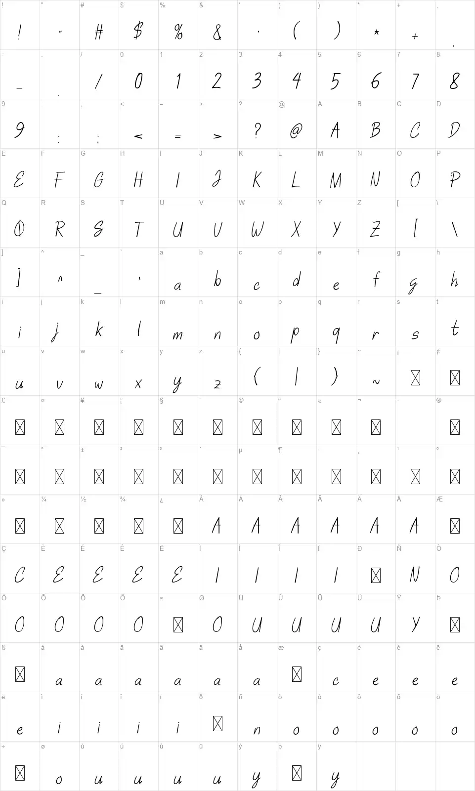 Morning Dewfont character map