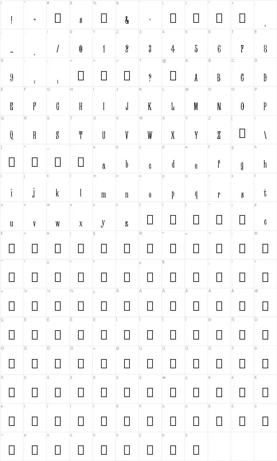 Morningsidefont character map