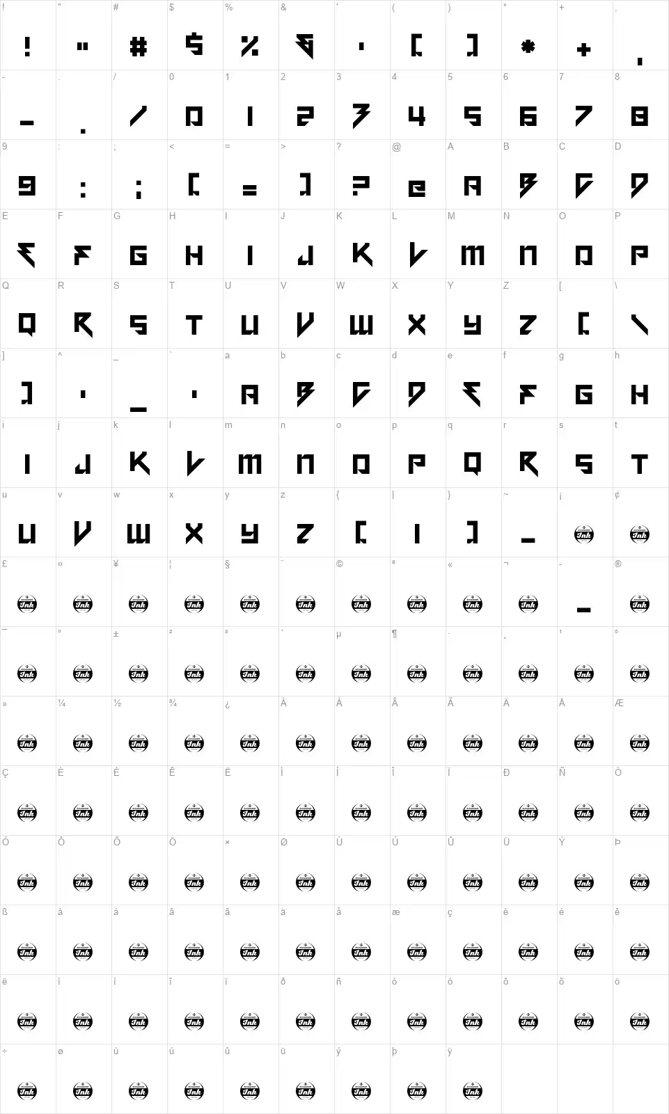 Motorstrikefont character map