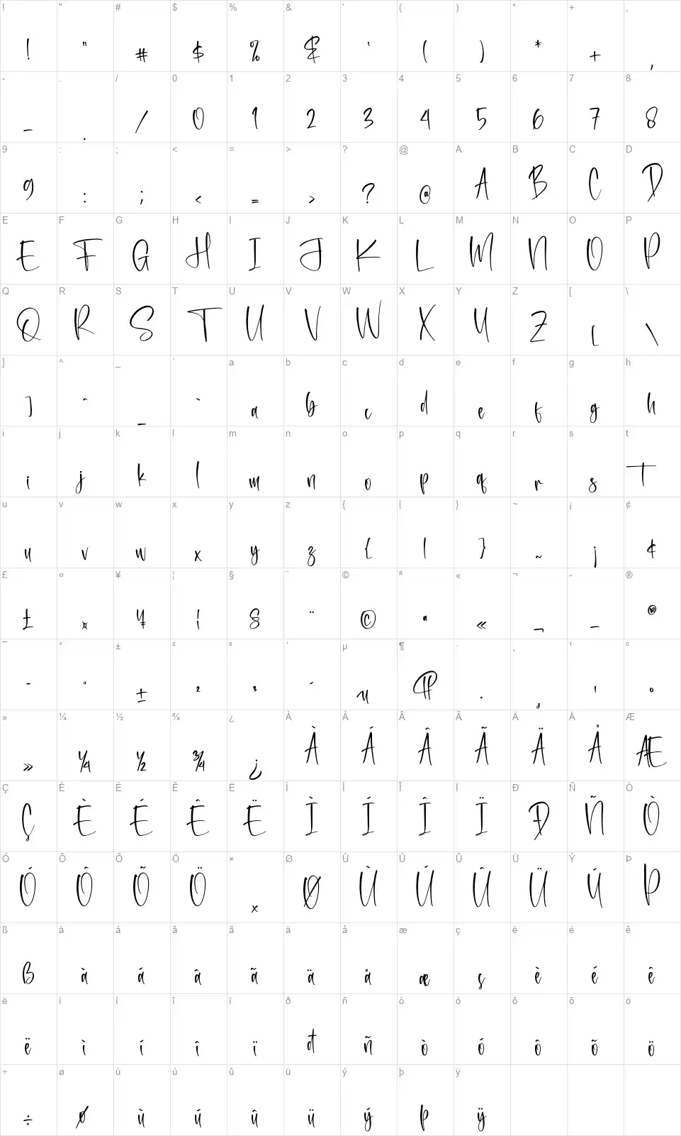 Mountain Moonlightfont character map