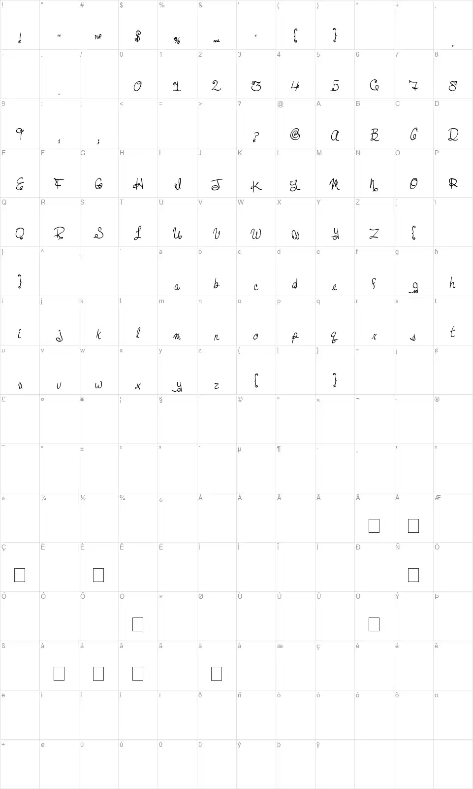 MTF Dreamiefont character map