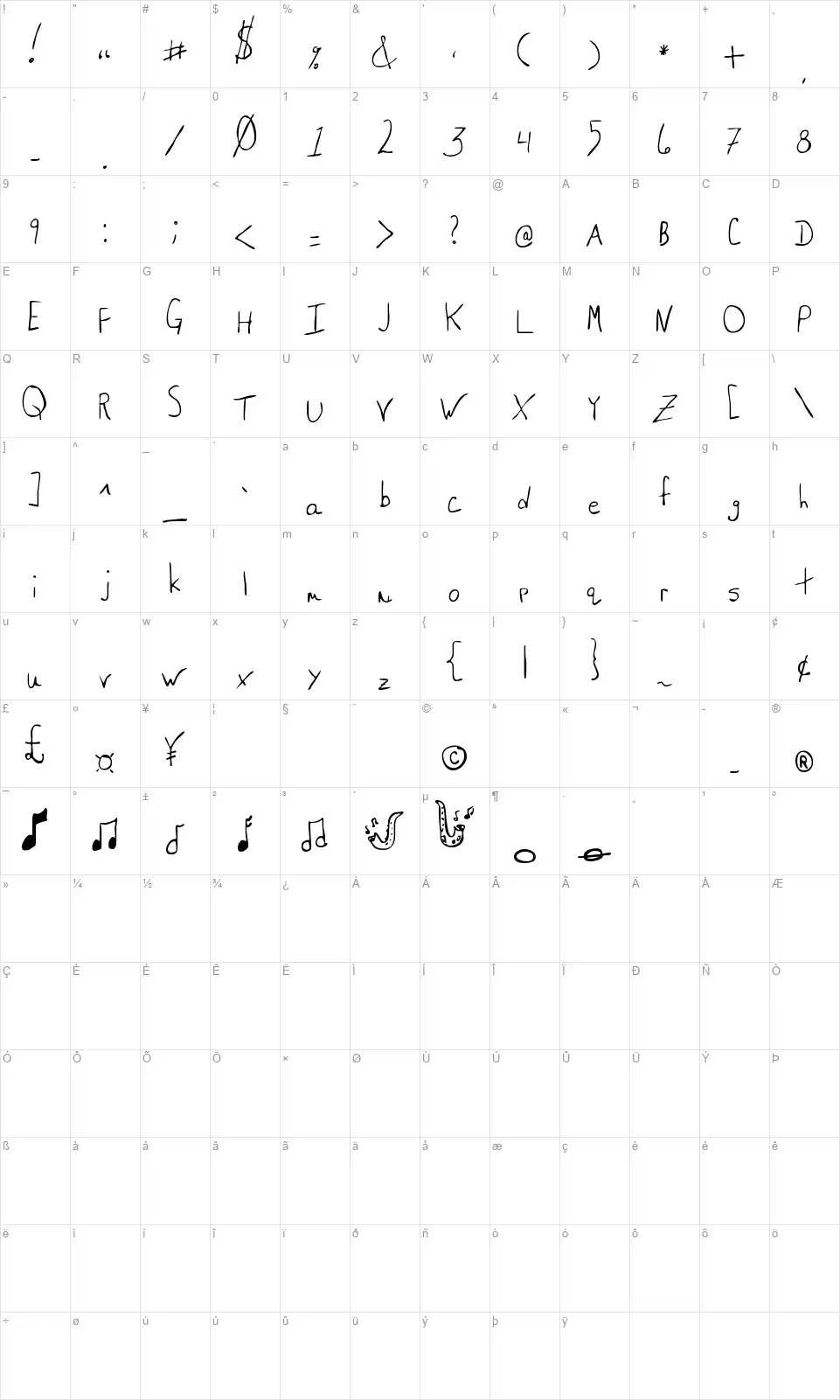 MTF Saxyfont character map