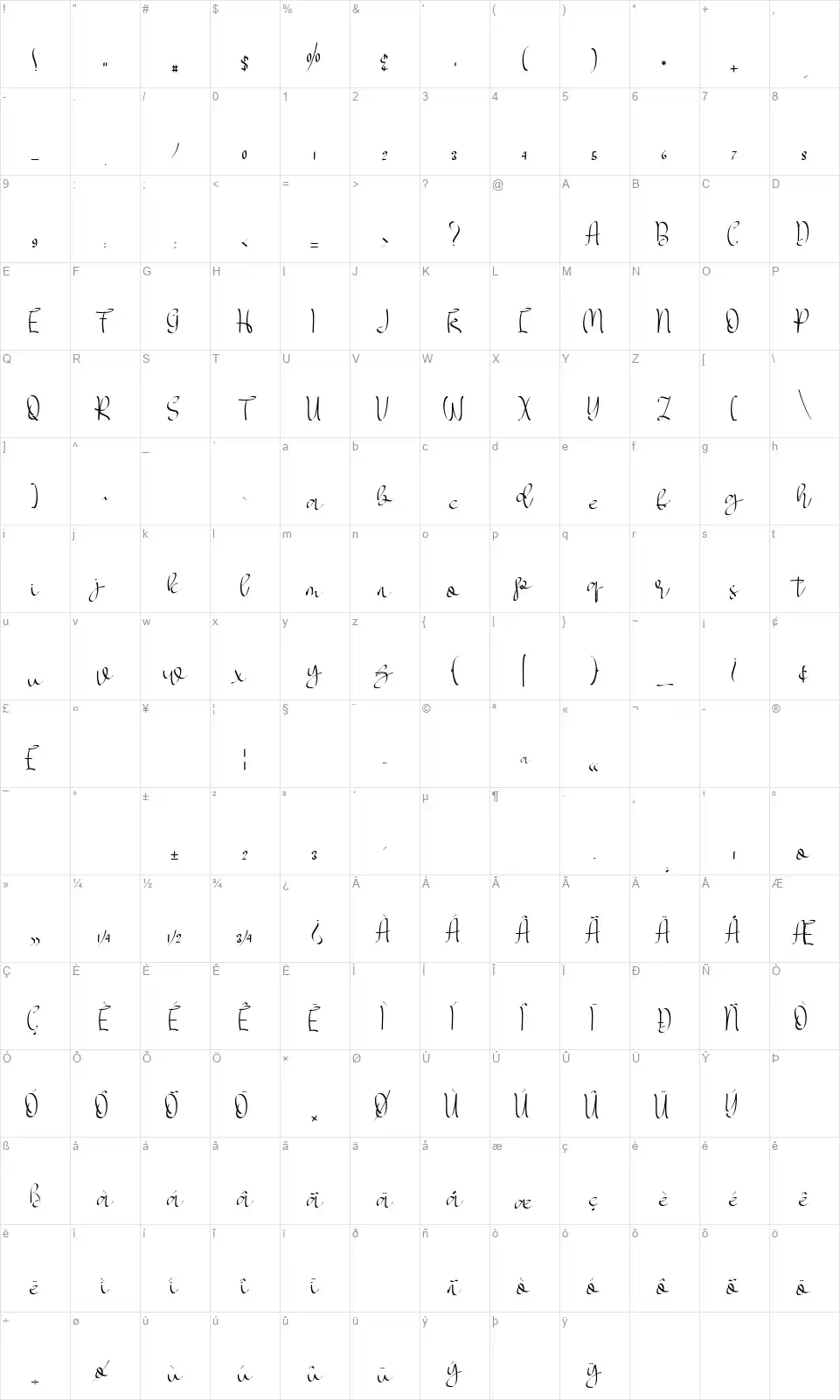 My Love Elegantfont character map