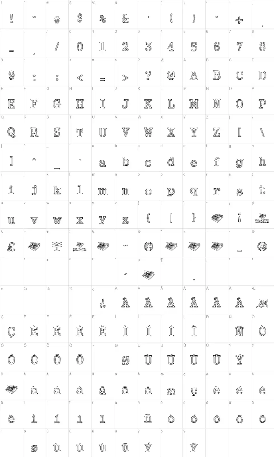 Neo-Writerfont character map