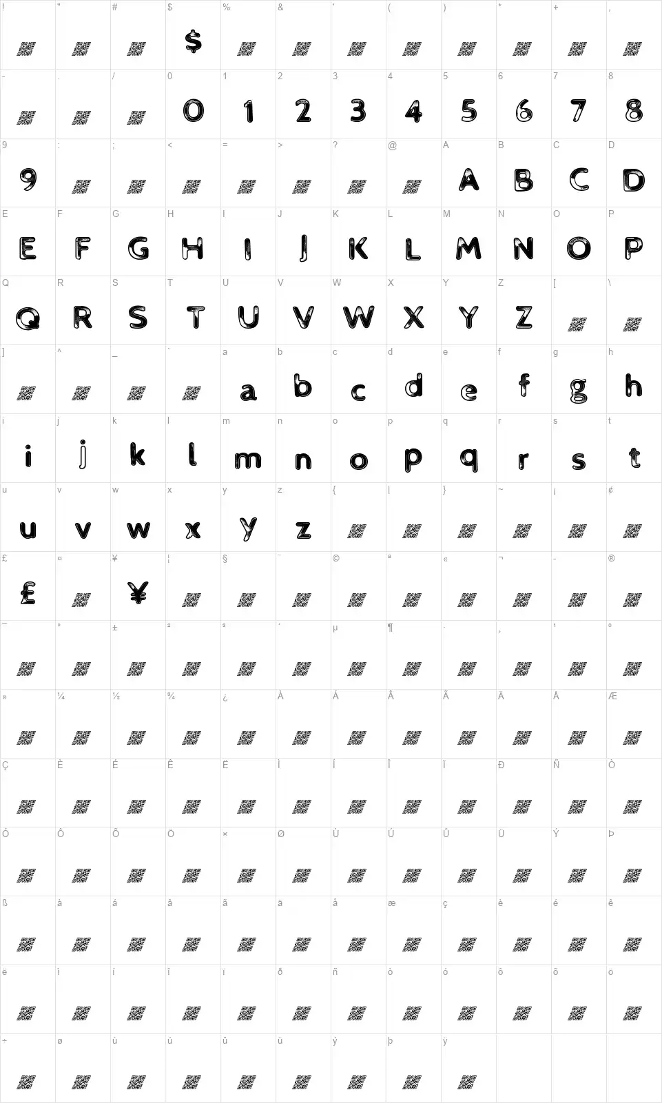 Neon Techfont character map