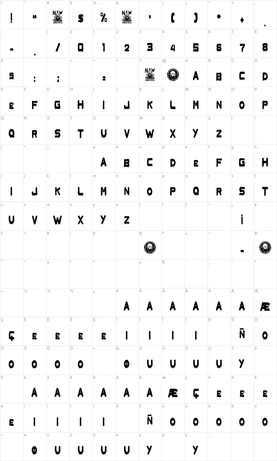 New Terrorfont character map