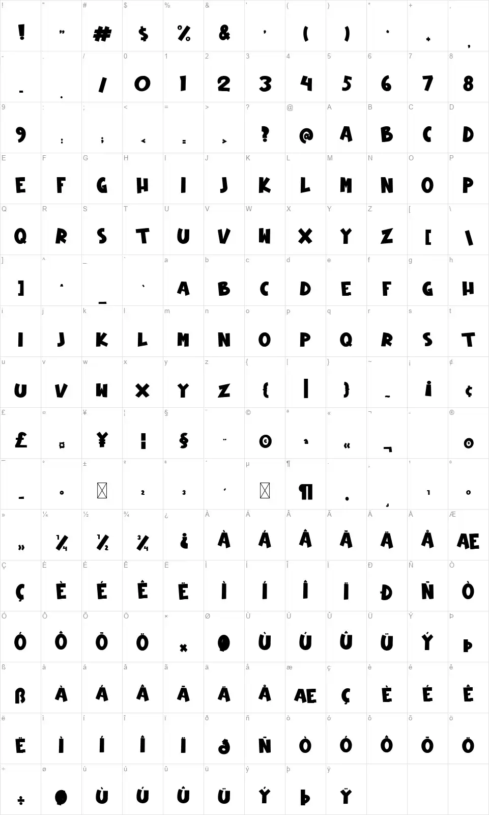 New Year Pagefont character map