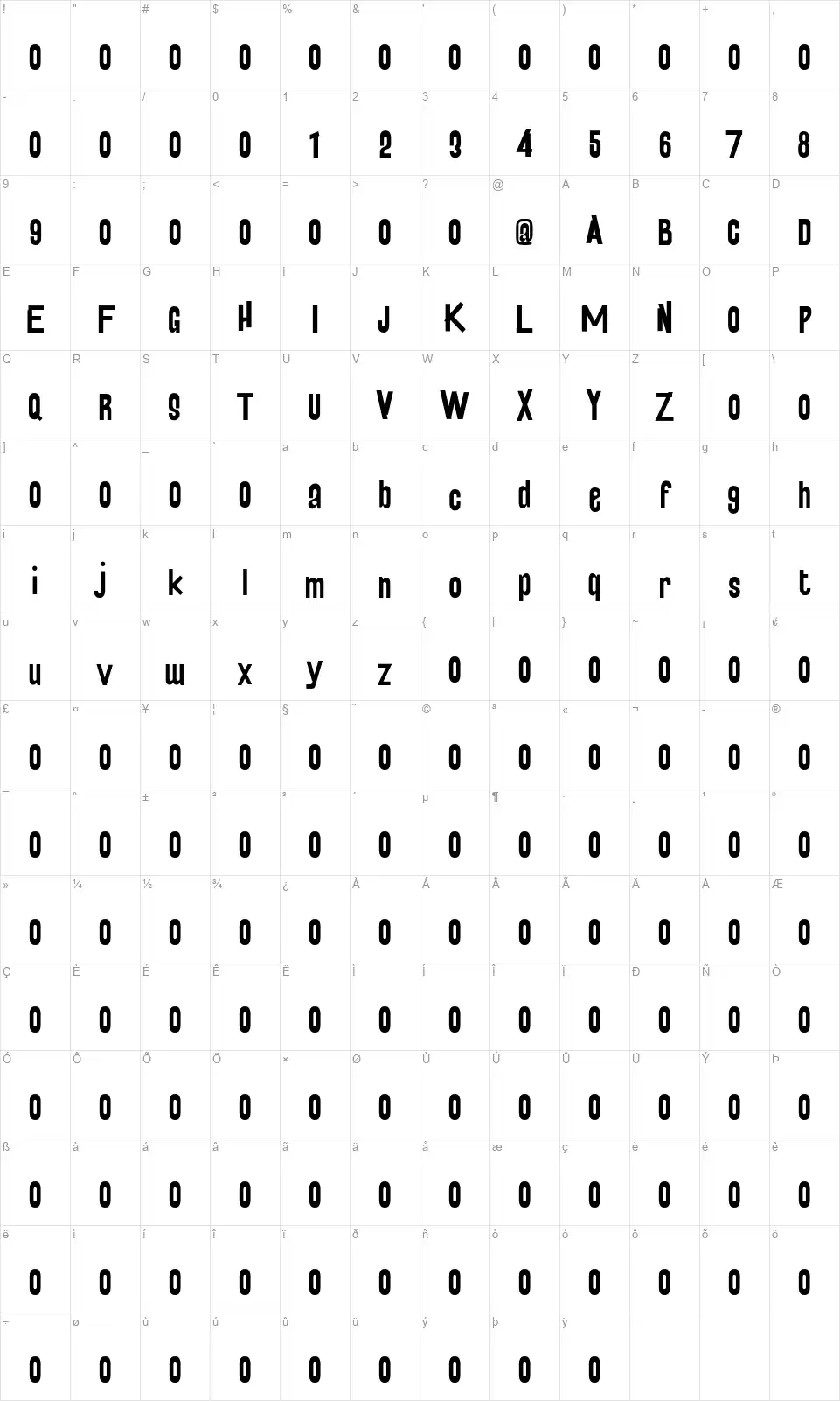 Newbeatsfont character map