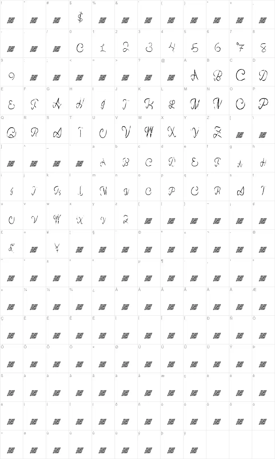 North Cowboyfont character map
