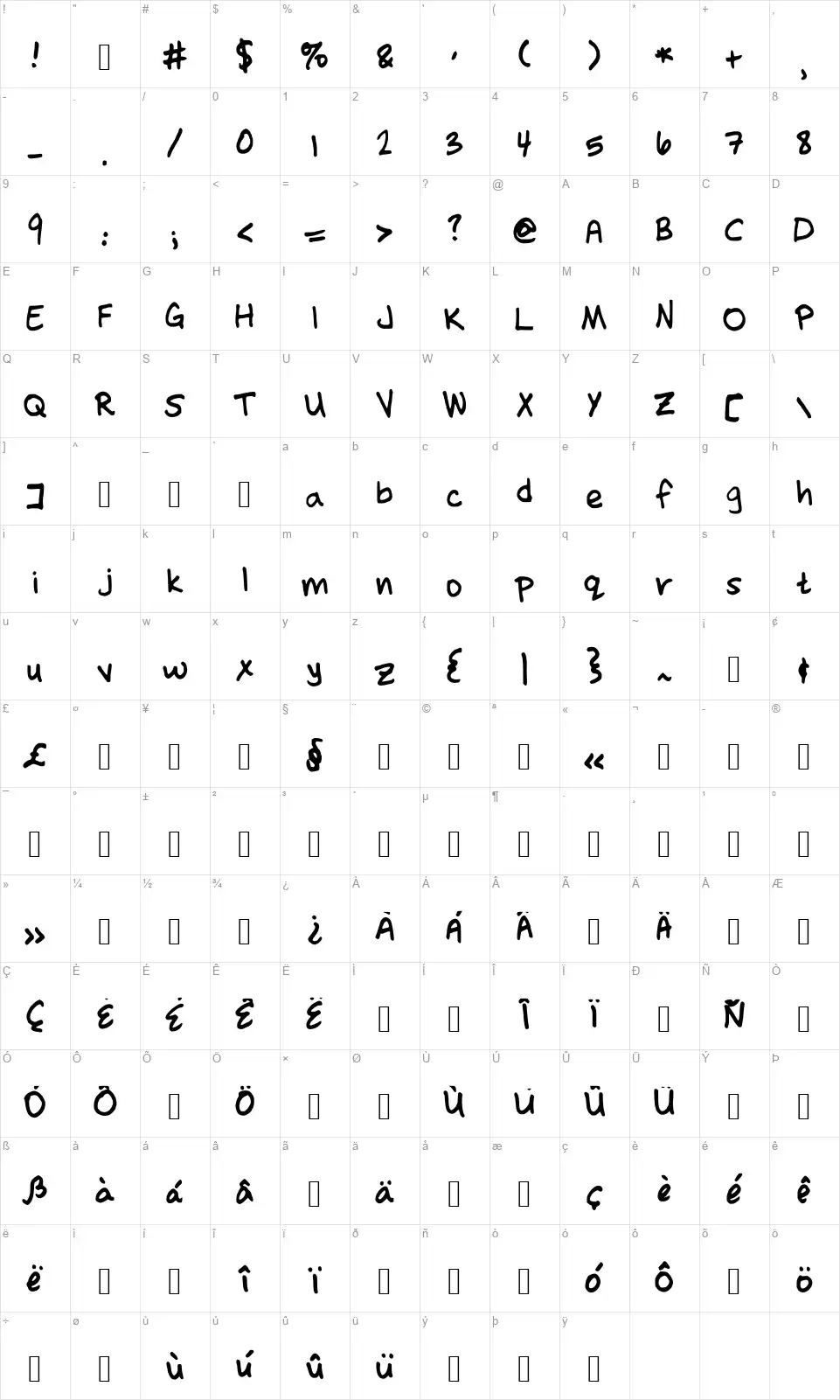 November 2font character map