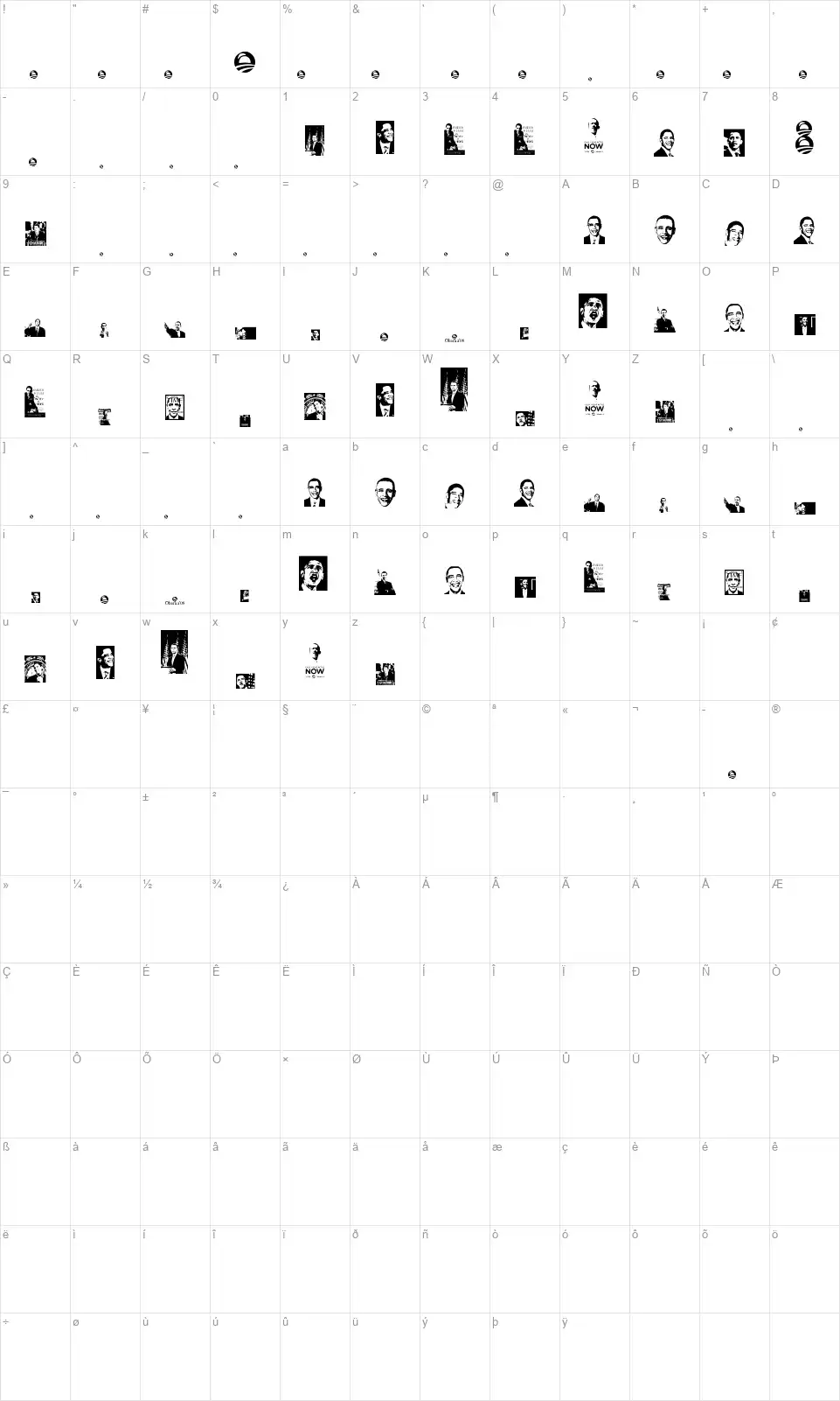 Obamaxfont character map