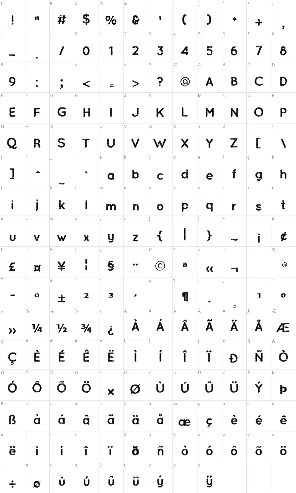 Ociefont character map