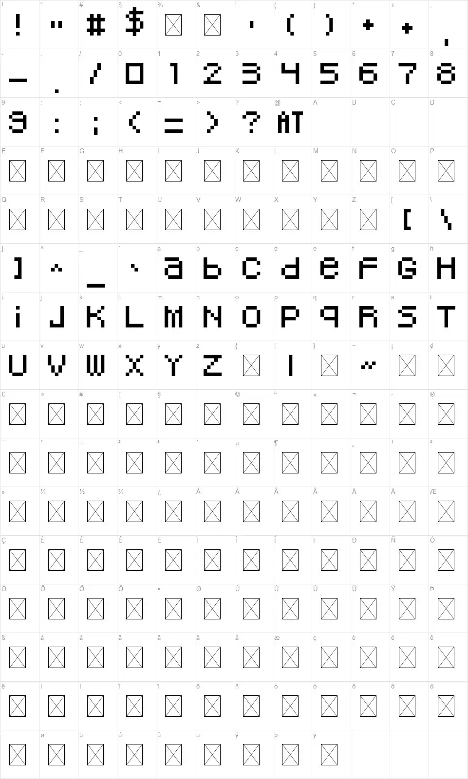 Omeggafont character map