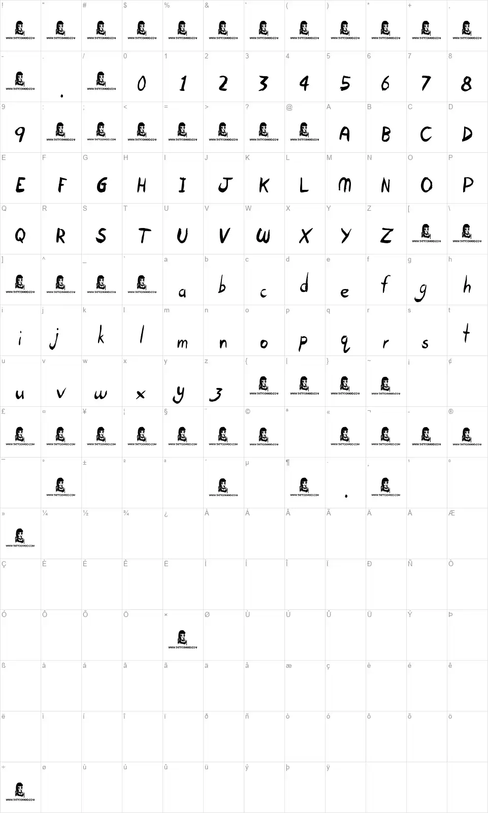 Open Hoursfont character map