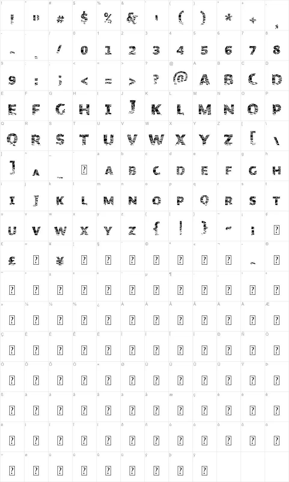 Organic Naturefont character map