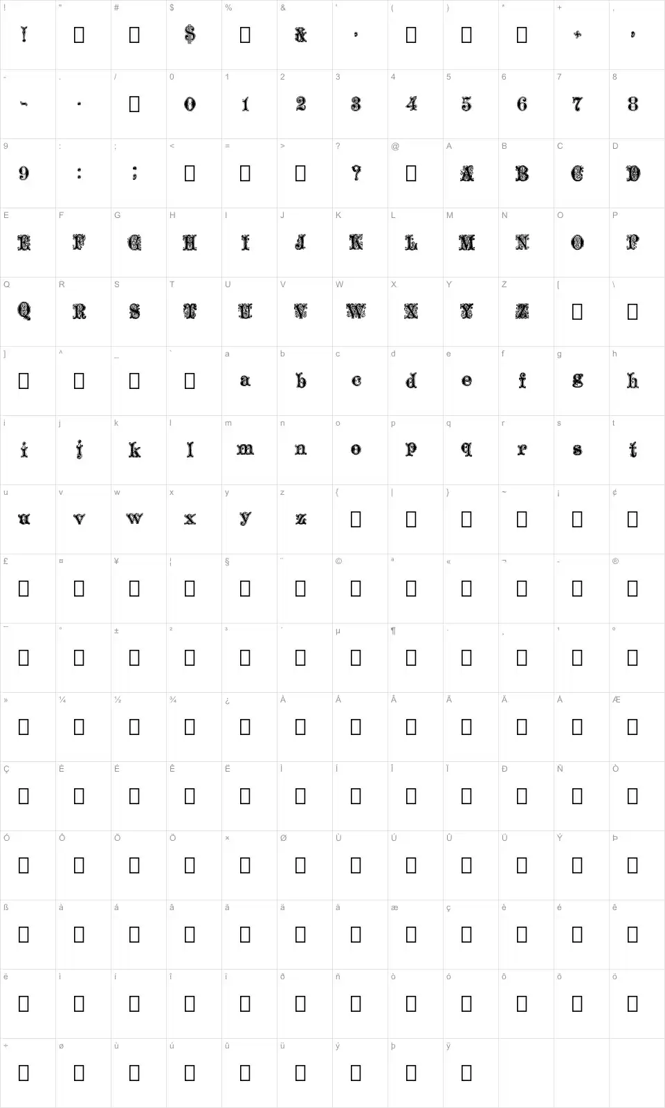 Ornamented, No. 1539font character map