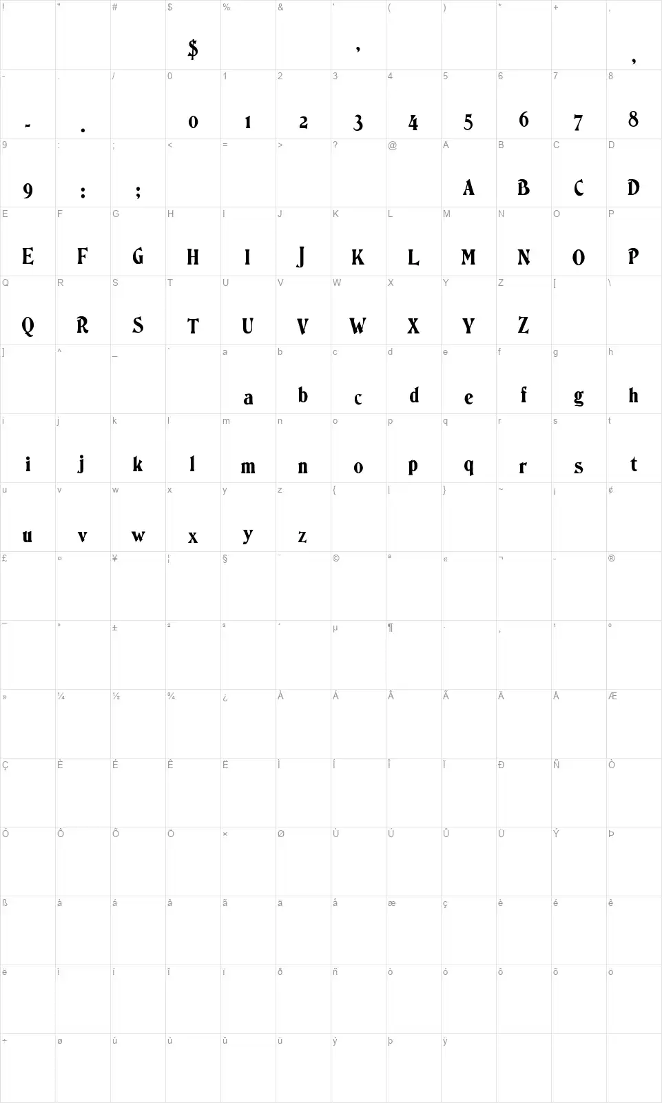 Ornamented, No. 1567 Mappa dei caratteri Ornamented, No. 1567font character map