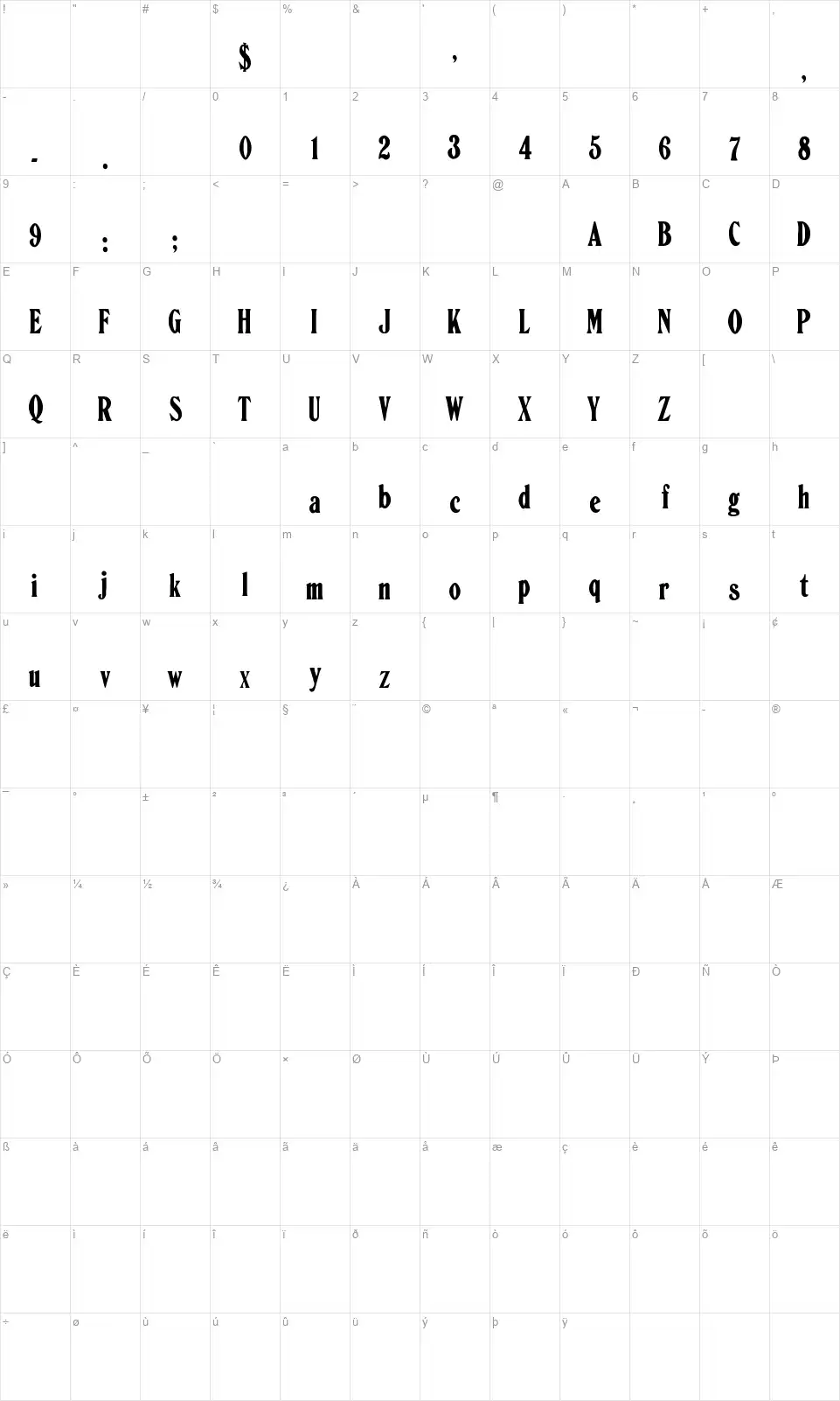 Ornamented, No. 1568 Mappa dei caratteri Ornamented, No. 1568font character map