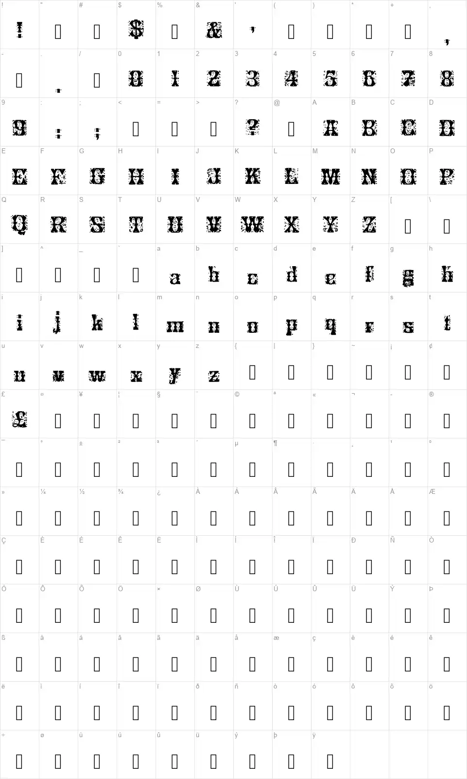 Ornamented, No. 42font character map