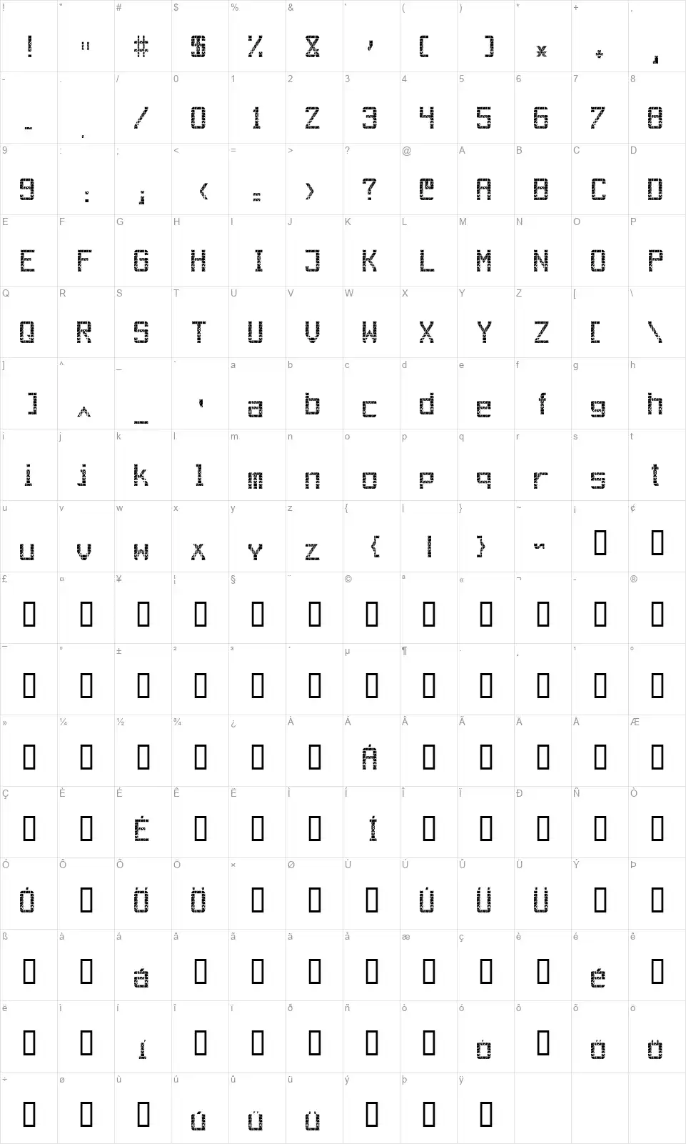 Out AEG LCDfont character map
