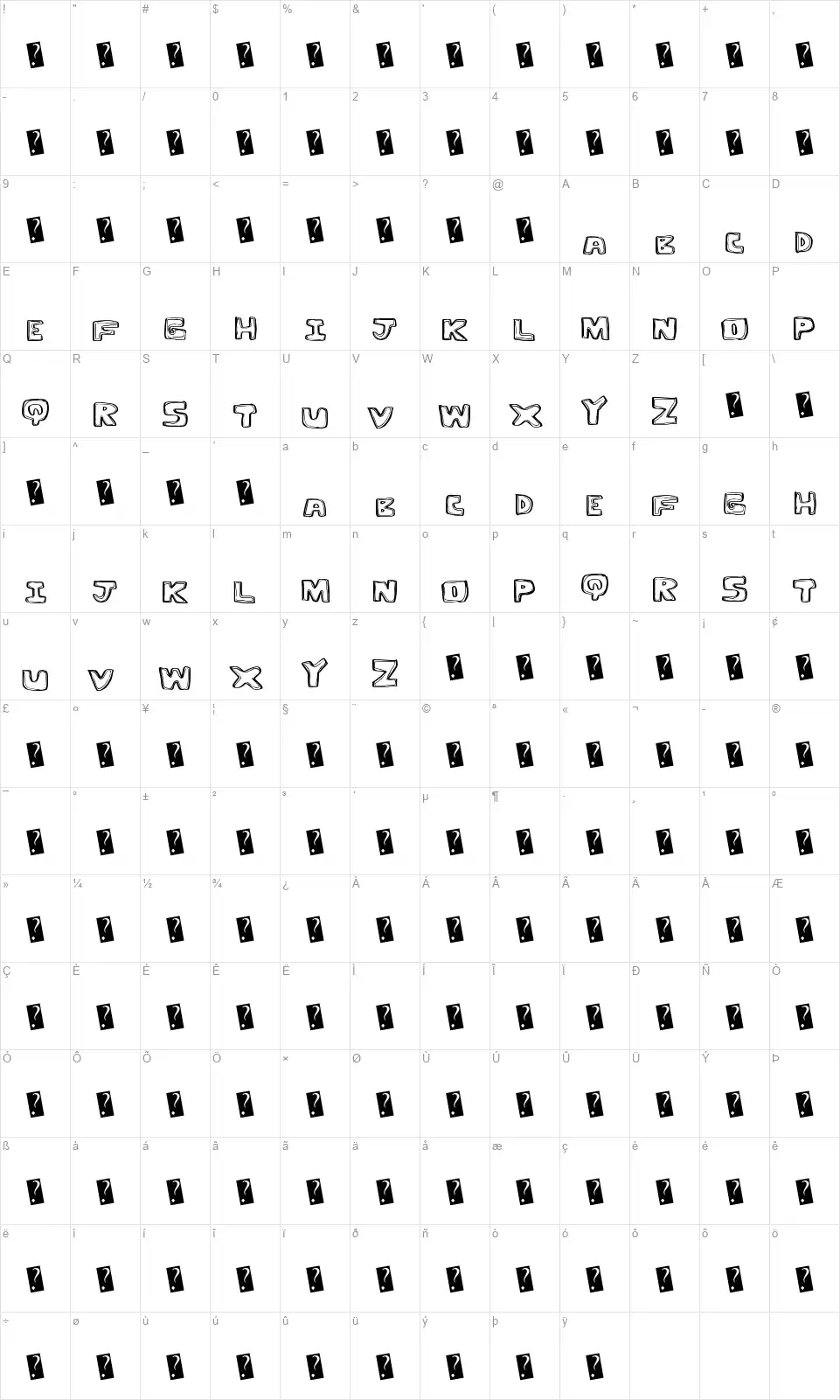 Outline Twelvefont character map