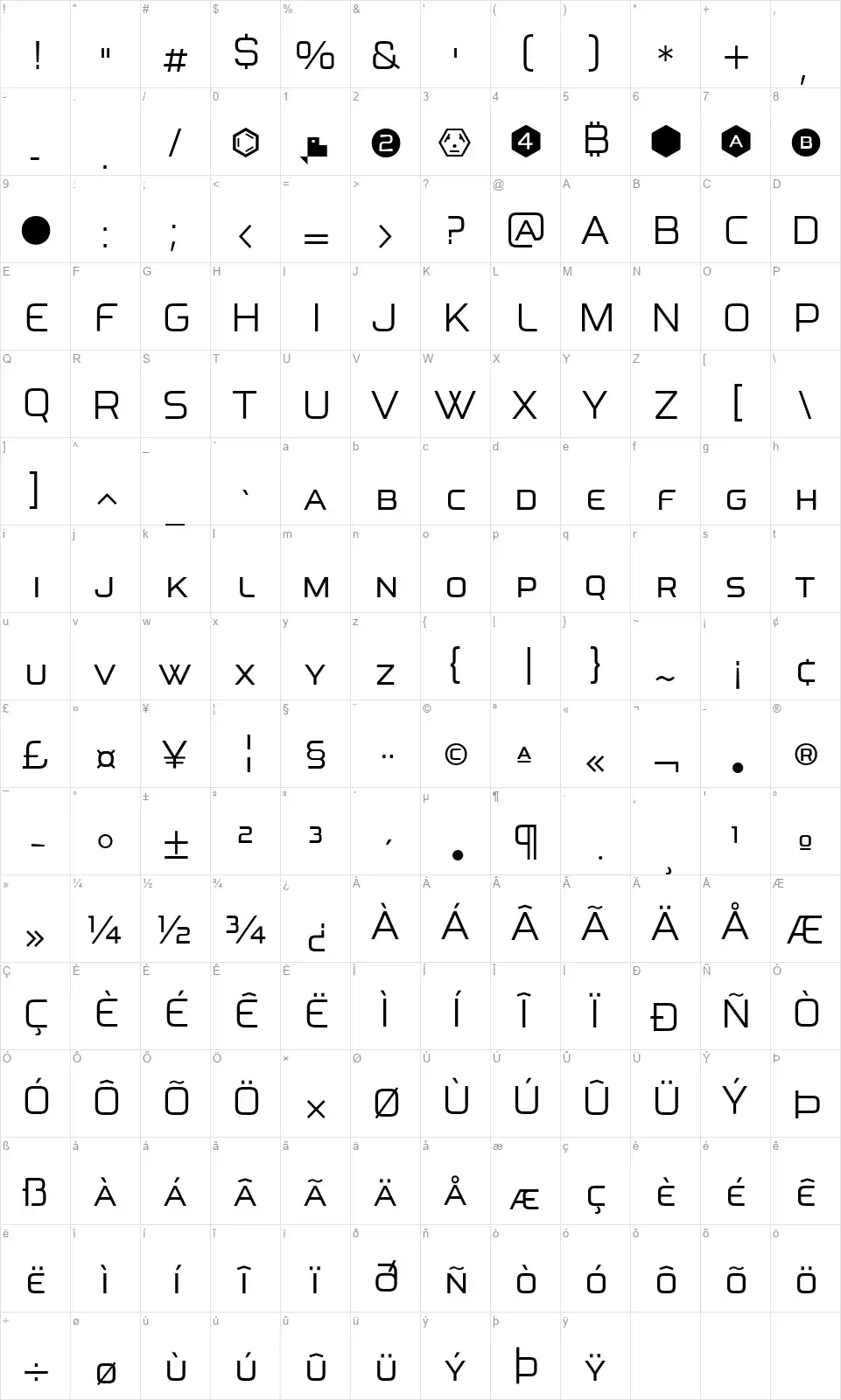 Oxona Capsfont character map