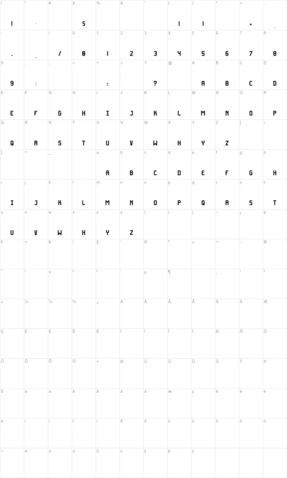 Oxygenfont character map