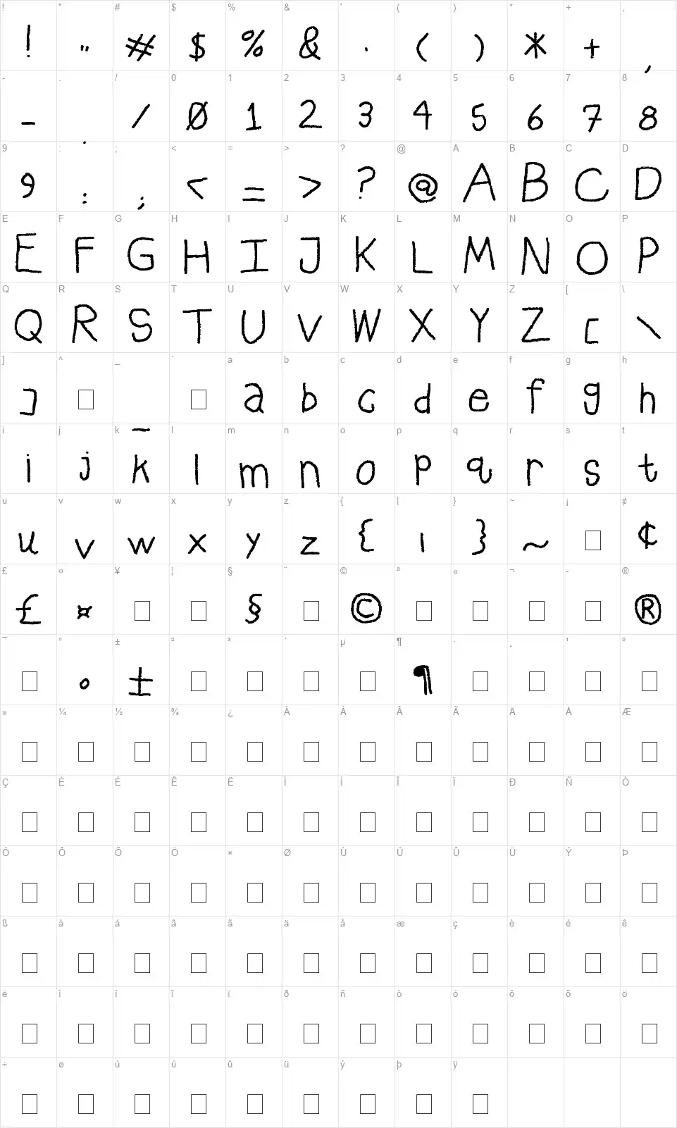 Pastelfontfont character map