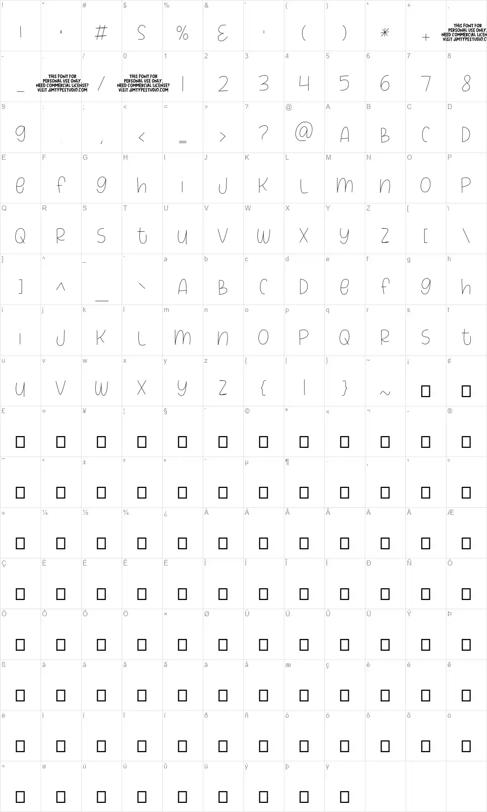 Peach Farmfont character map