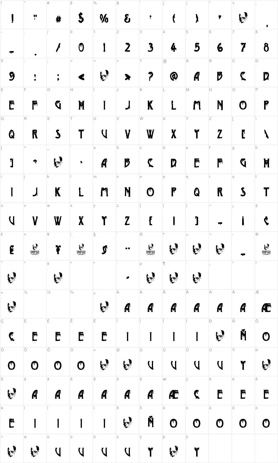 Phantom of the Operafont character map