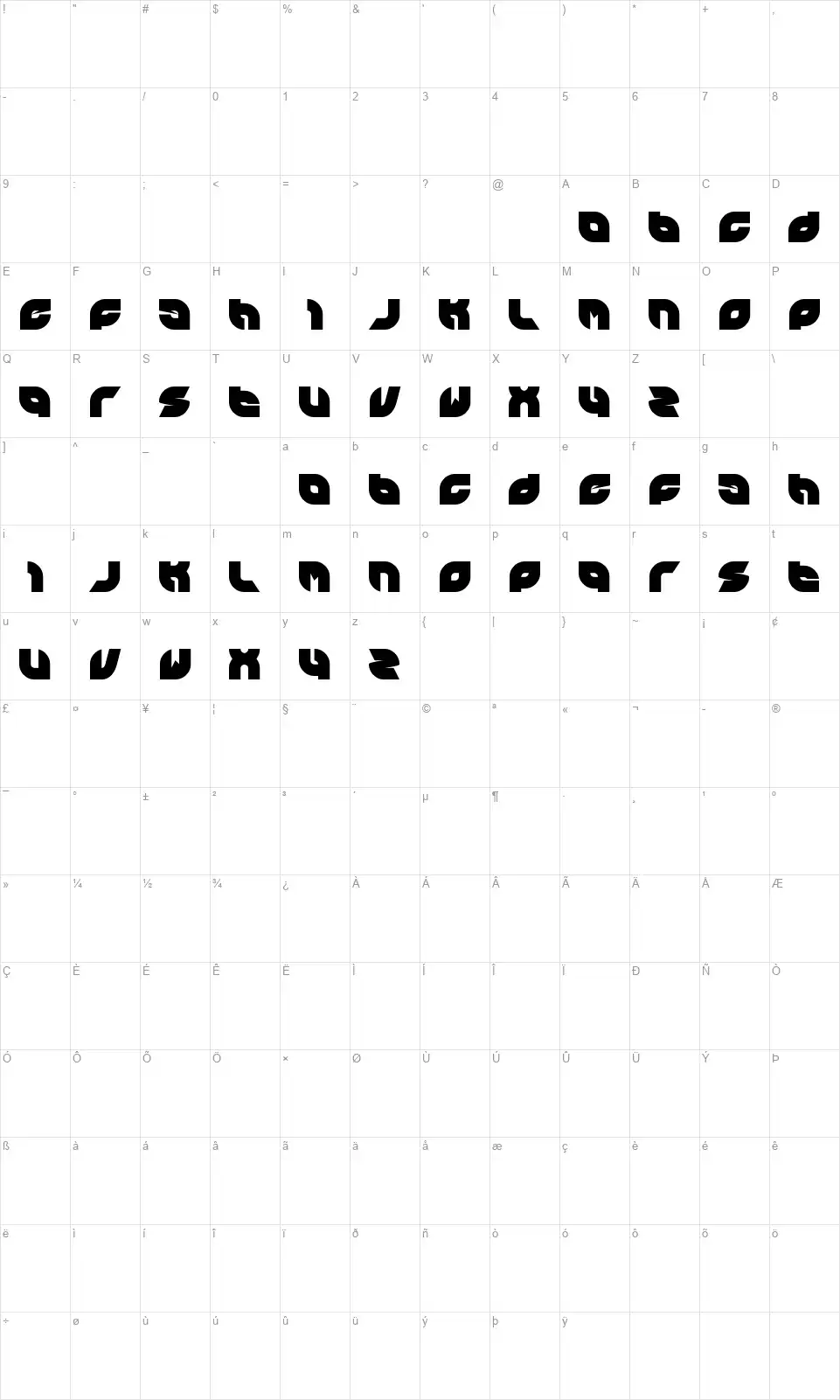 Picaaefont character map